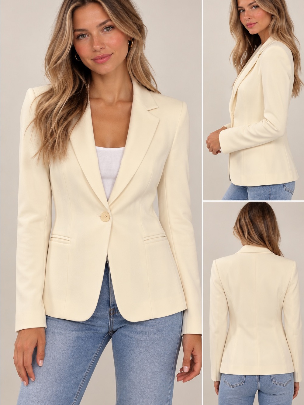 le chateau Cream Single-Button Tailored Blazer